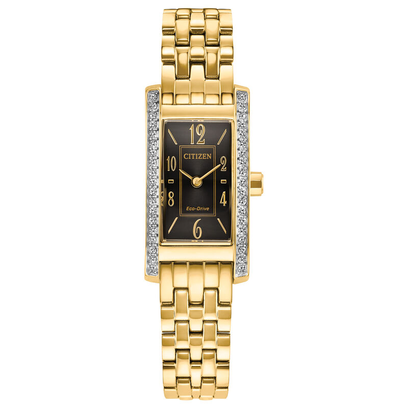 Citizen Ladies Petite Palidoro Eco Drive Black Dial Gold Plated 28mm Watch EG7112-59E image number null