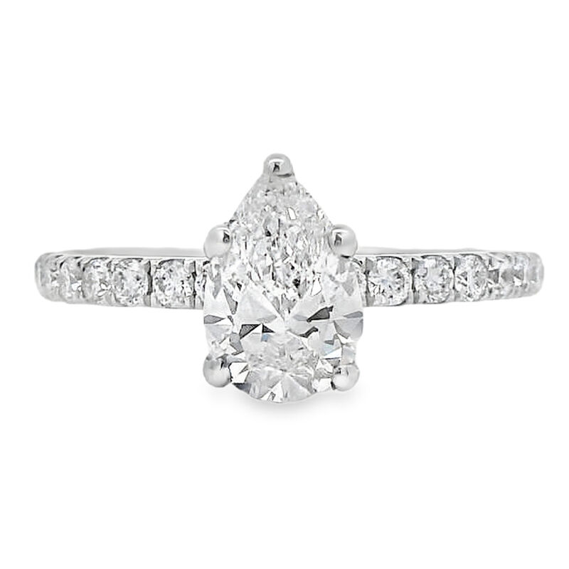 Pear-Shaped 1 3/8ctw. Diamond Hidden Halo Classic Shank Engagement Ring in 14k White Gold image number null