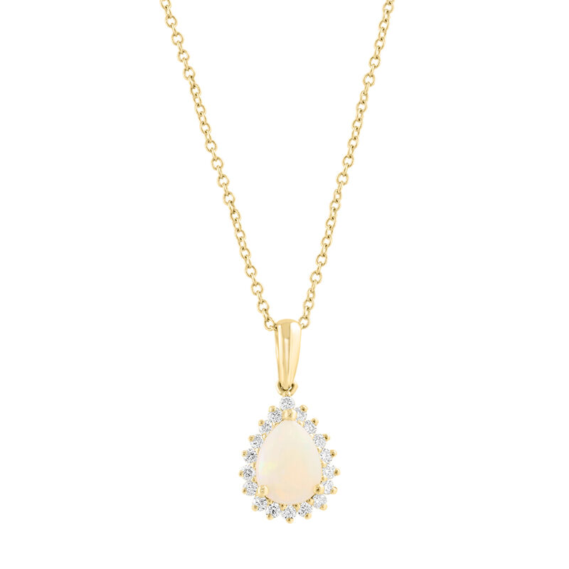 EFFY Pear-Shaped Opal & Diamond Pendant in 14k Yellow Gold image number null