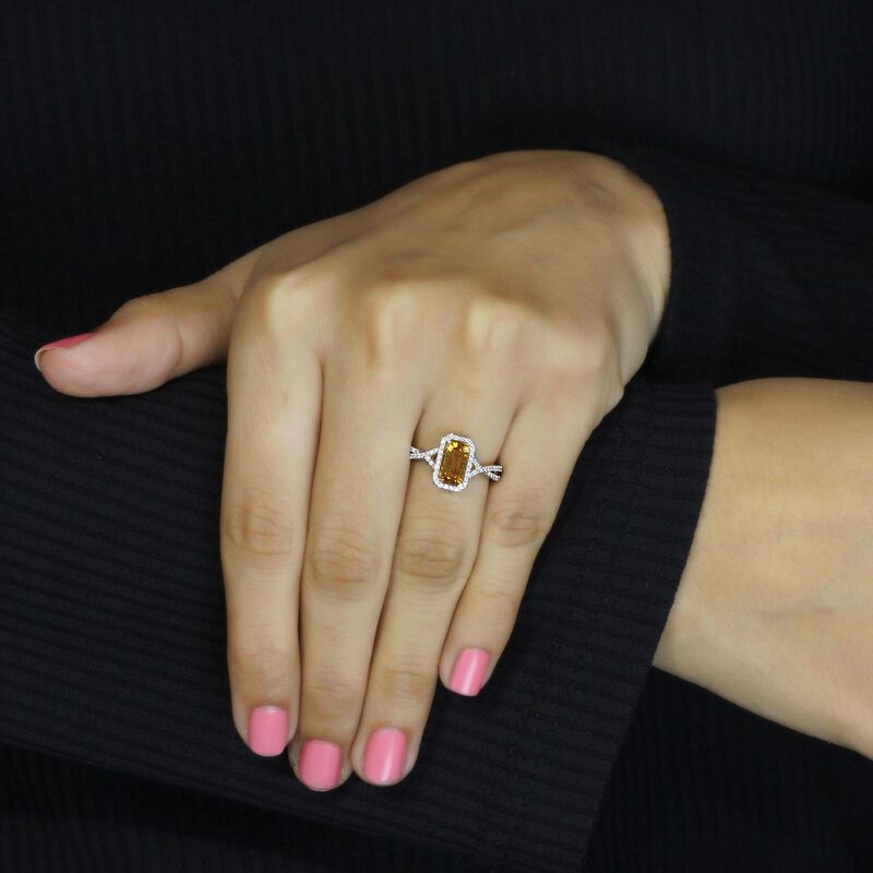 Emerald-Cut Citrine & Diamond Ring in 10k Yellow Gold image number null