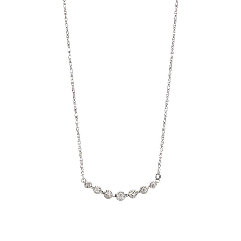 Curved Bezel-Set Round Diamond Necklace in 10k White Gold image number null