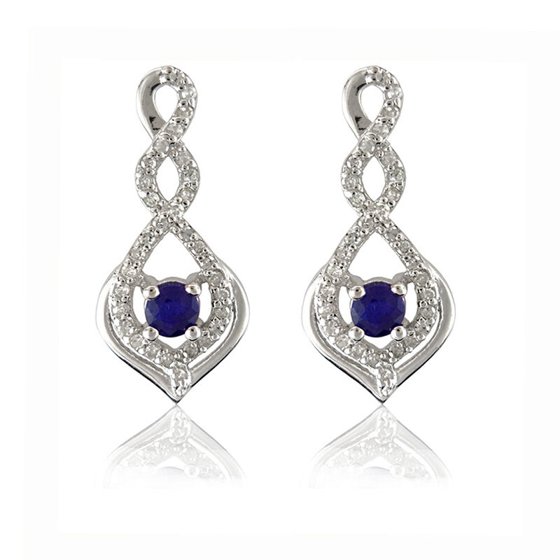 Sapphire Diamond Twist Dangle Earrings in 10k White Gold image number null