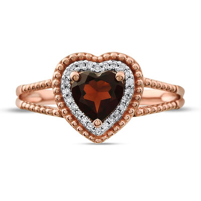 Heart-Shaped Garnet & Diamond Ring in 10k Rose & White Gold