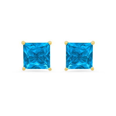 Princess-Cut Swiss Blue Topaz Solitaire Stud Earrings in 14k Yellow Gold