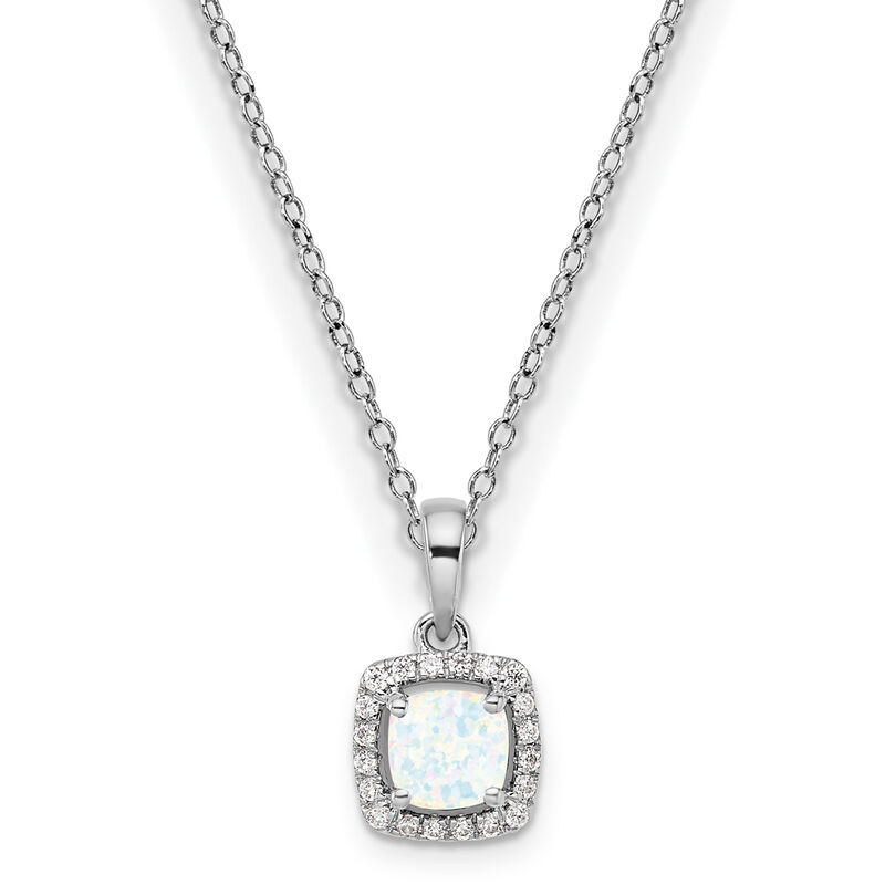 Cushion-Cut Created Opal & Diamond Halo Pendant in Sterling Silver image number null