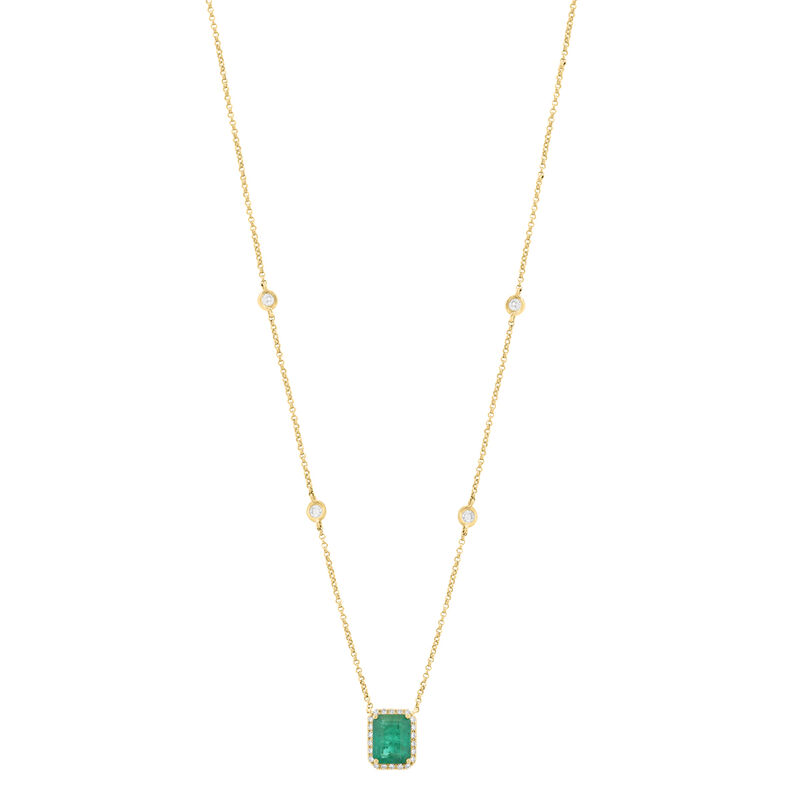 EFFY Emerald & Diamond Pendant in 14k Yellow Gold image number null