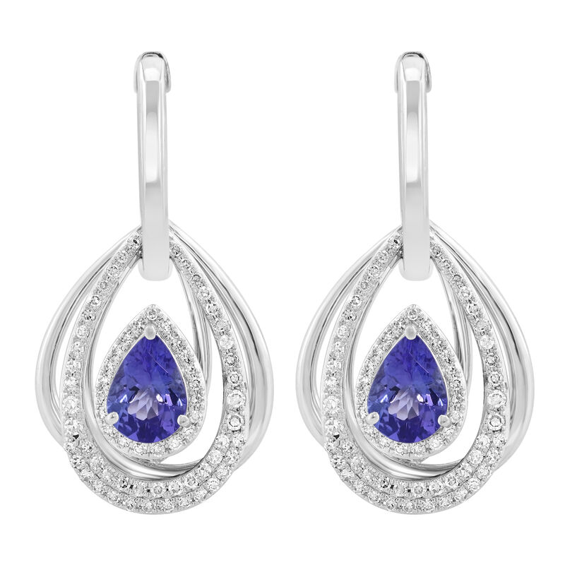 EFFY Pear-Shaped Tanzanite & Diamond Dangle Earrings in 14k White Gold image number null