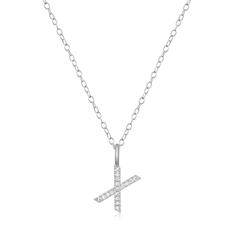 Lab Grown Diamond Letter X Initial Pendant Necklace in Sterling Silver image number null