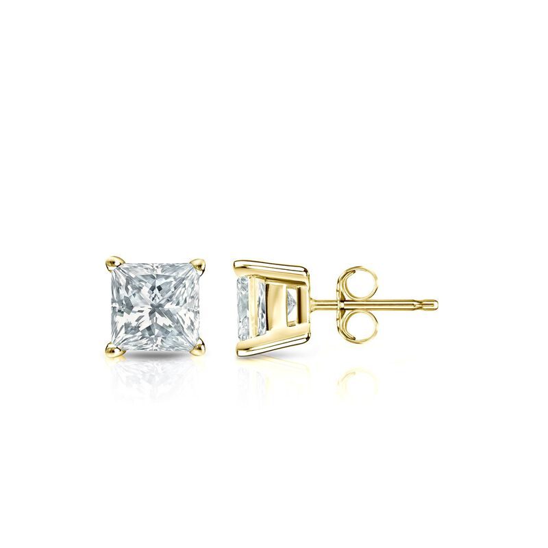 Princess-Cut Lab Grown 3/4ctw. EF VS Diamond Stud Earrings in 14k Yellow Gold image number null