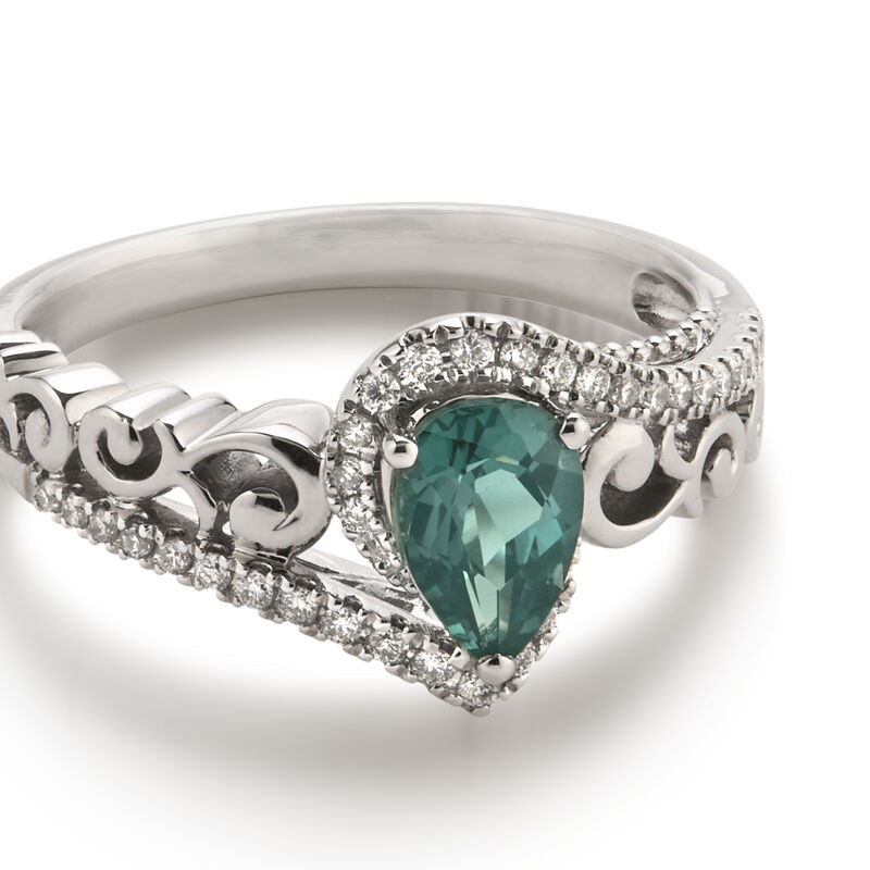 JK Crown Collection Pear-Shaped Created Alexandrite Swirl Ring in 10k White Gold image number null