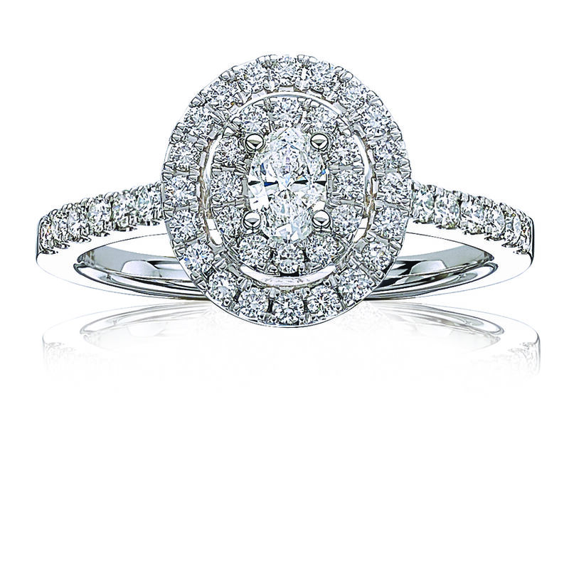 Eliza. Oval Diamond Double Halo Engagement Ring in 14k White Gold image number null