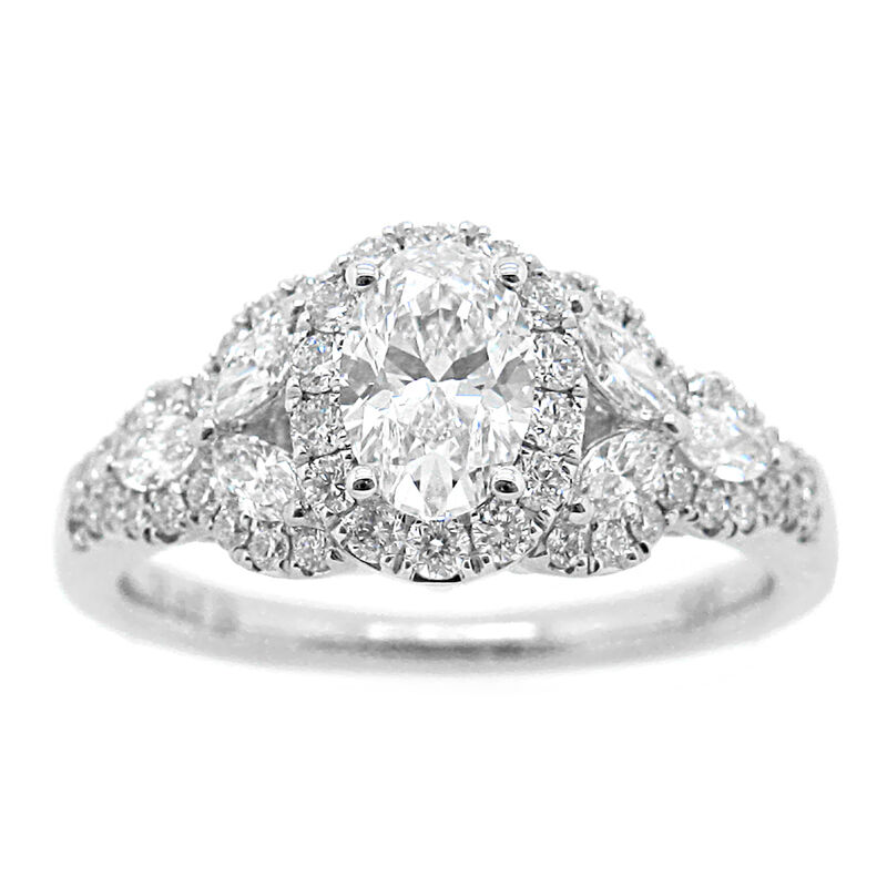 Rhapsody. 1+ctw. Oval Diamond Halo Engagement Ring in 14k White Gold image number null