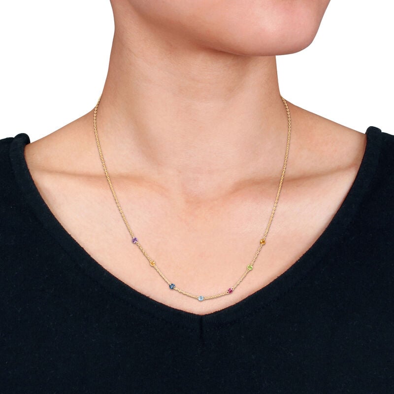 Multi Gemstone Station Necklace in Gold Plated image number null