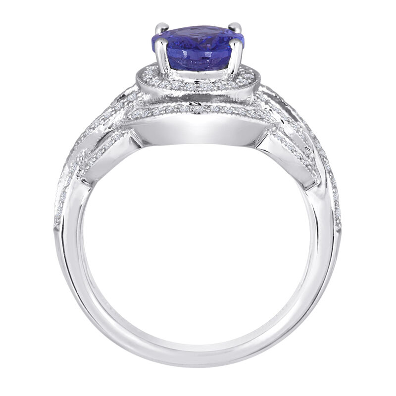Tanzanite Oval Vintage-Inspired Diamond Enhanced Ring in 14k White Gold image number null