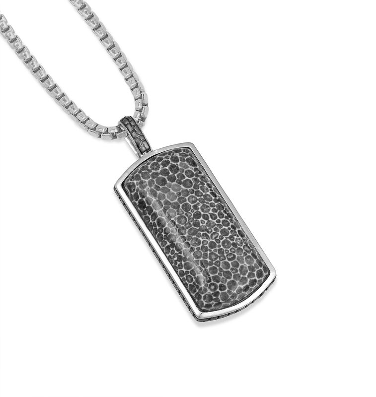 Fossil Agate Stone Tag in Sterling Silver & Black Rhodium image number null