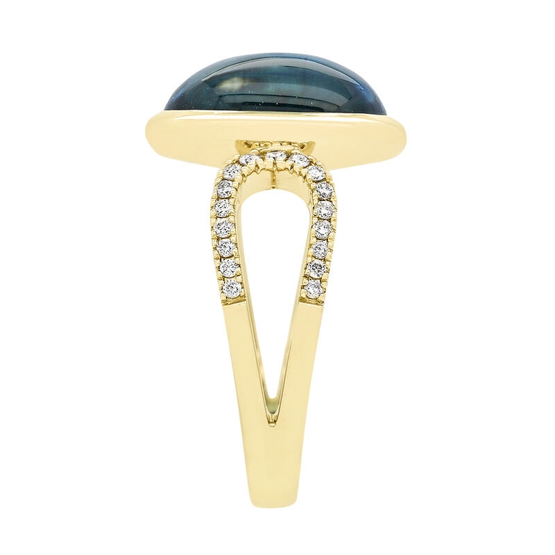 Oval London Blue Topaz & Diamond Ring in 10k Yellow Gold image number null