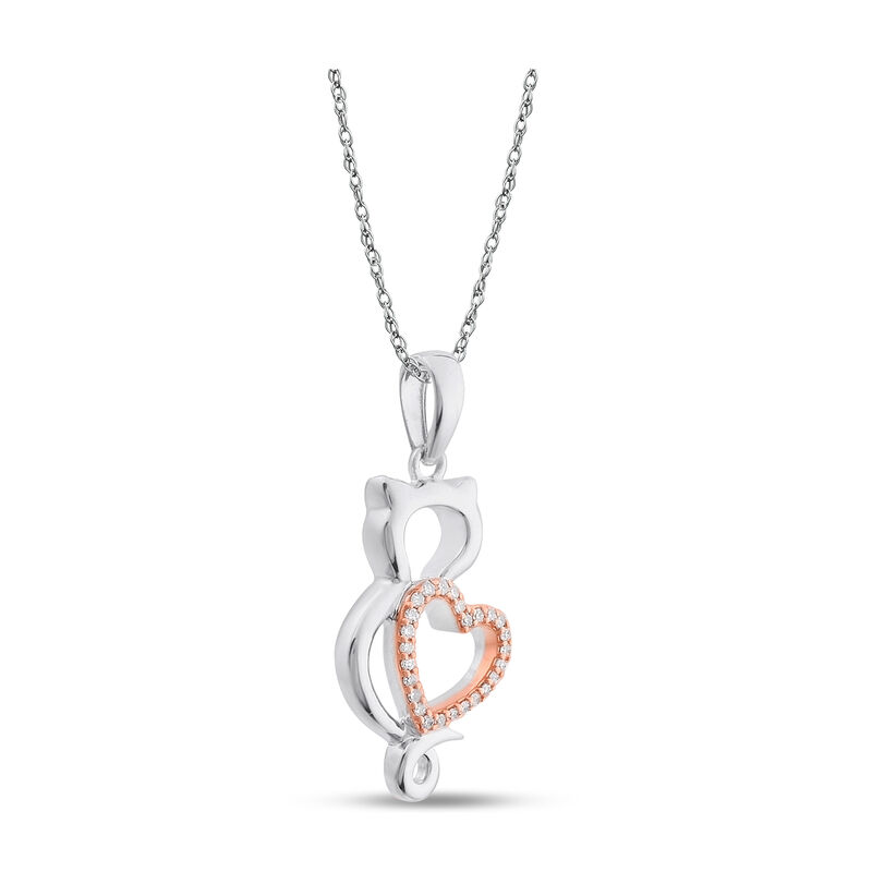 Diamond Heart Cat Necklace in 10k Rose & White Gold image number null