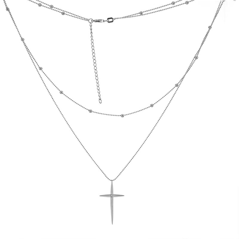 Cross Double Layer Fashion Necklace in 14k White gold image number null