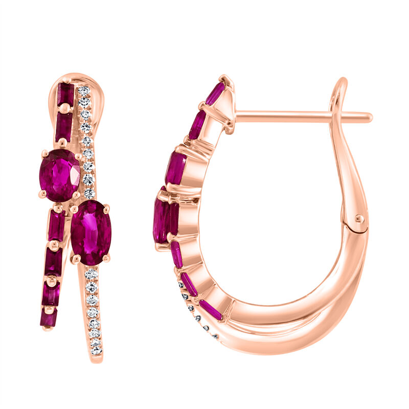 EFFY Ruby & Diamond Hoop Earrings in 14k Rose Gold image number null