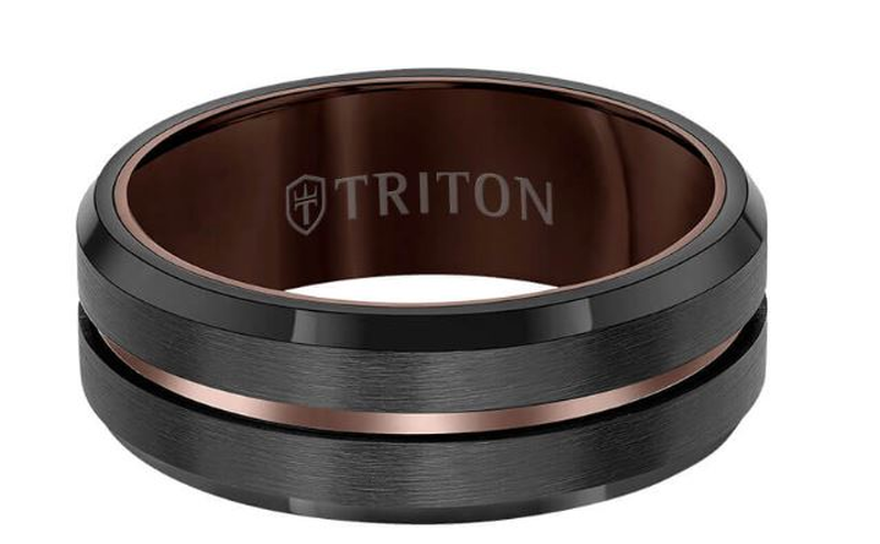Triton Black Tungsten with Espresso Center 8mm Wedding Band image number null