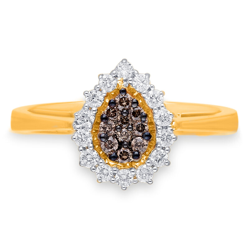 Champagne & White 1/3ctw. Diamond Pear-Shape Halo Ring in 14k Yellow Gold image number null