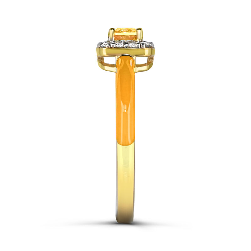 Cushion-Cut Citrine Halo Enamel Ring in Yellow Gold Plated Sterling Silver image number null