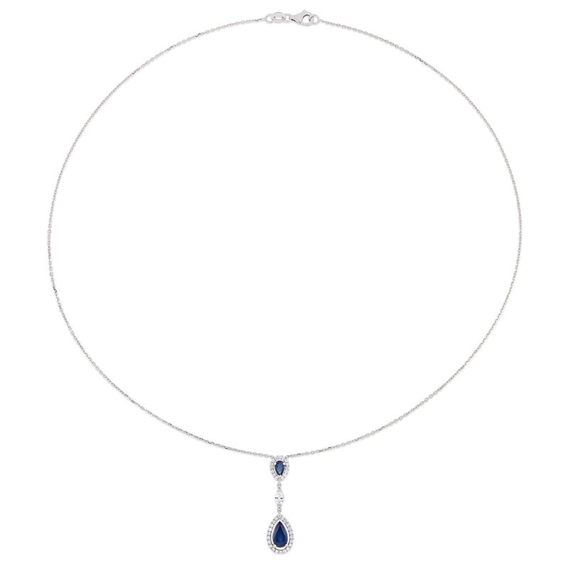 Blue Sapphire & Diamond Necklace in 18k White Gold image number null