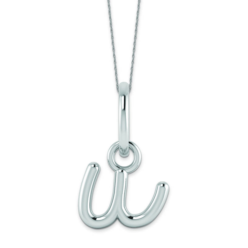 Script U Initial Necklace in 14k White Gold image number null