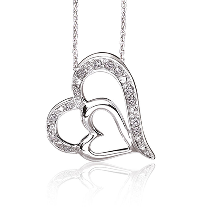 Double Diamond Heart Pendant in Sterling Silver image number null