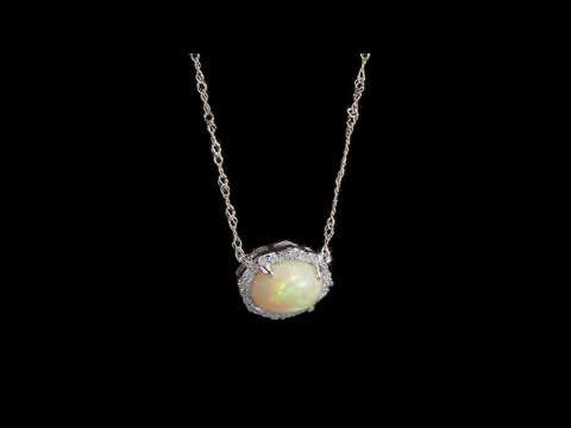 Ethiopian Opal & Diamond Halo Necklace in 10k Yellow Gold image number null