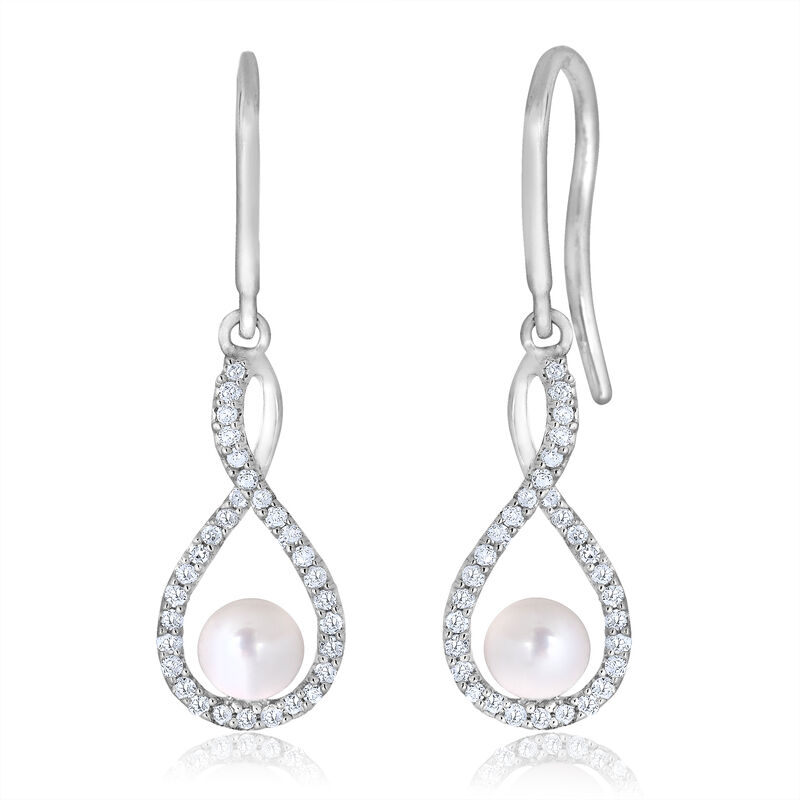 Pearl Twist Dangle Infinity Diamond Earrings in Sterling Silver image number null