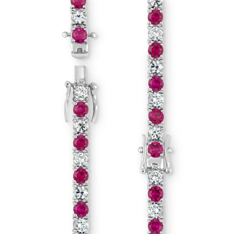 Created Ruby & White Sapphire Gemstone Tennis Bracelet in Sterling Silver image number null