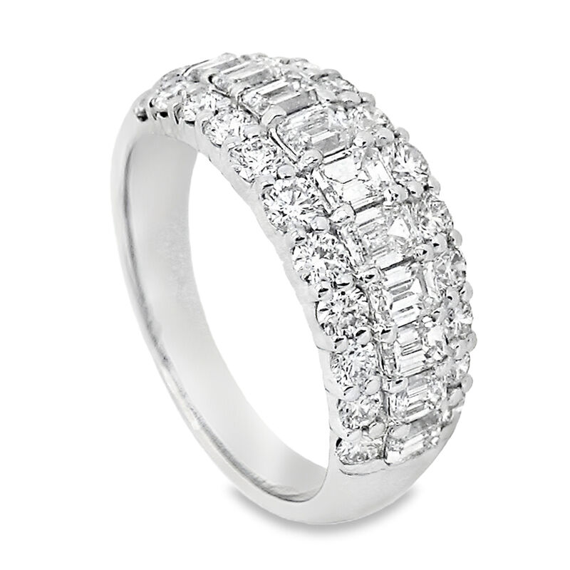 Natural Diamond 1 7/8ctw. Emerald and Round Three Row Anniversary Ring in 14k White Gold image number null