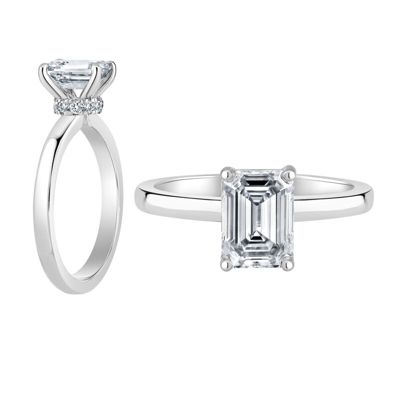 Emerald-Cut Lab Grown 3ct. FG VS Diamond Ribbon Halo Solitaire Engagement Ring in 14k White Gold image number null
