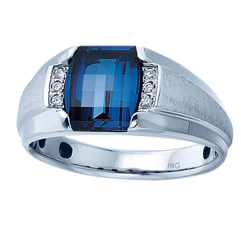 IBGoodman Men's 10k White Gold Created Sapphire & Diamond Ring image number null
