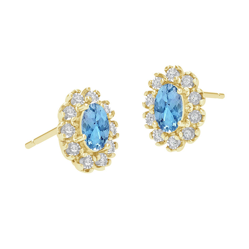 Oval-Cut Aquamarine & Diamond Halo Earrings in 10k Yellow Gold image number null
