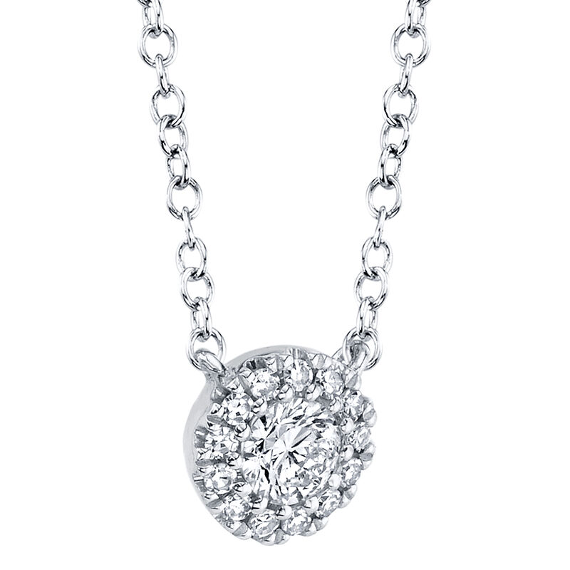 Shy Creation: Diamond Halo Drop Pendant in 14k White Gold image number null