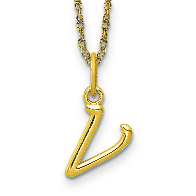 Script V Initial Necklace in 14k Yellow Gold image number null