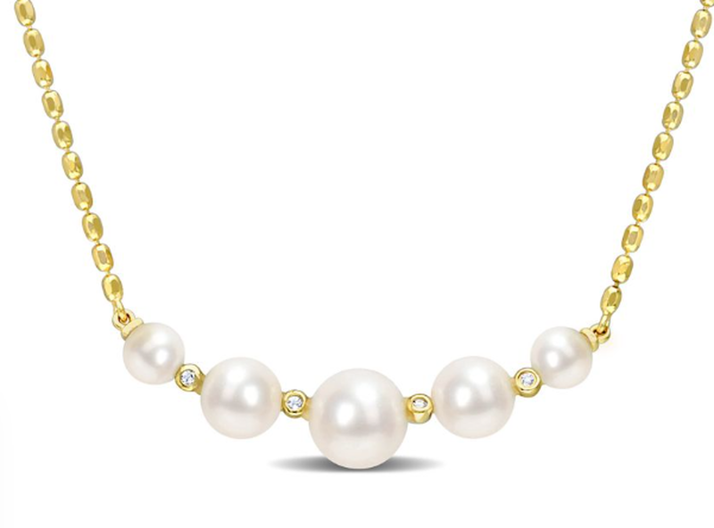 Freshwater Pearl & White Topaz Necklace in Sterling Silver 18k Yellow Gold Plated image number null