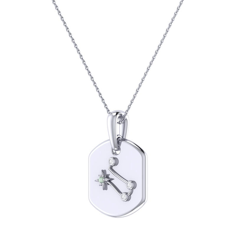 Diamond and Moonstone Gemini Constellation Zodiac Tag Necklace in Sterling Silver image number null