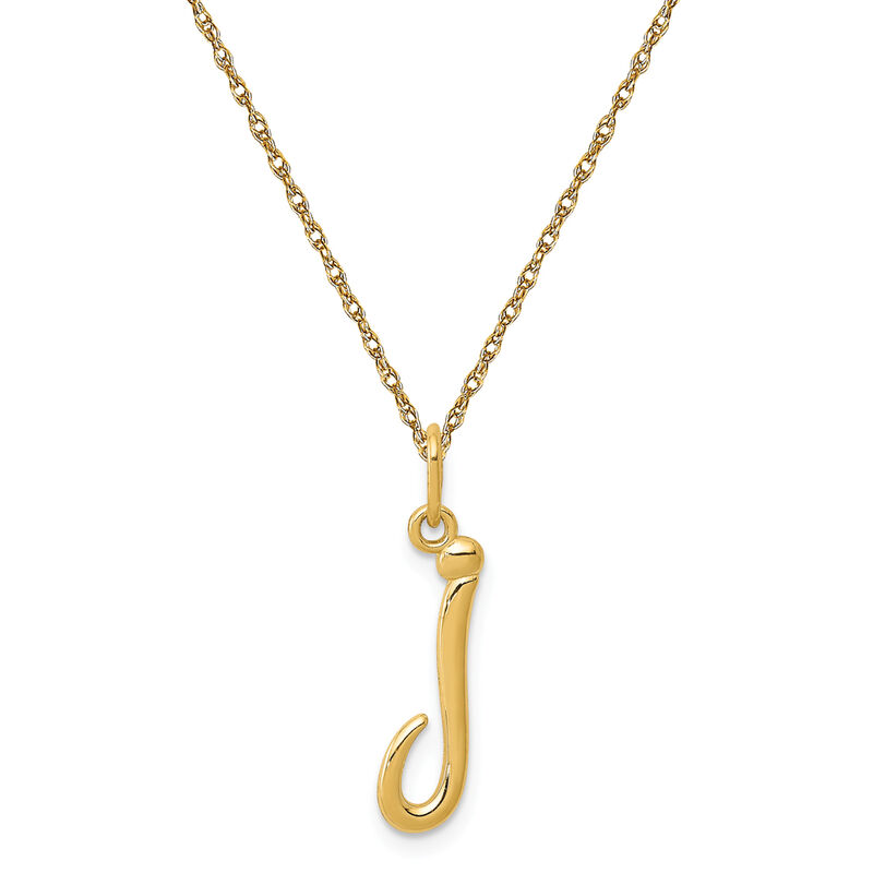 Script J Initial Necklace in 14k Yellow Gold image number null