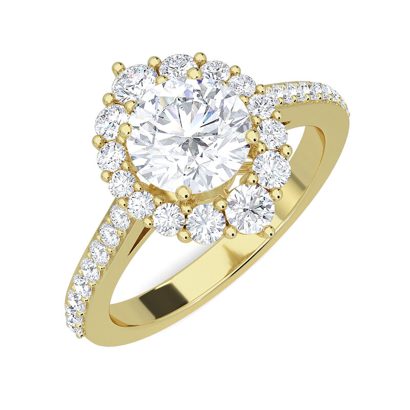 Brilliant-Cut Lab Grown 2ctw. Graduated Halo Engagement Ring in 14k Yellow Gold image number null