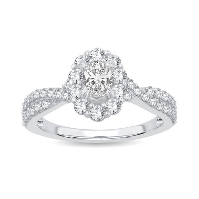 Brenna. Oval-Cut Lab Grown 1ctw. Diamond Halo Twist Engagement Ring in 10k White Gold