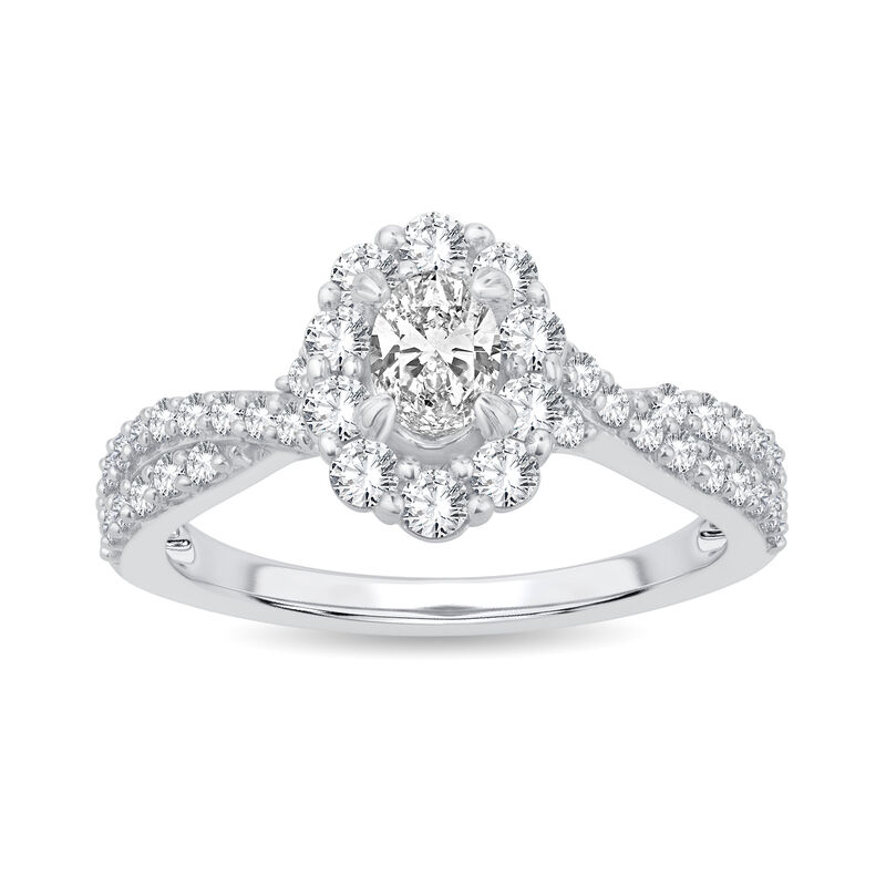 Brenna. Oval-Cut Lab Grown 1ctw. Diamond Halo Twist Engagement Ring in 10k White Gold image number null
