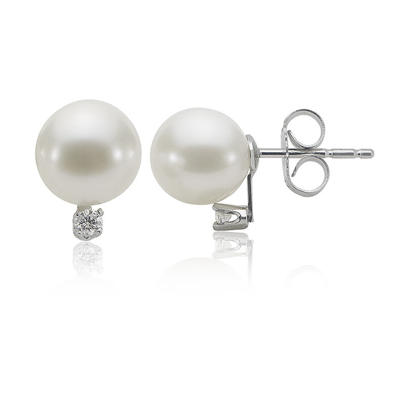 Imperial Pearl Freshwater Pearl & Diamond Stud Earrings in 10k White Gold image number null