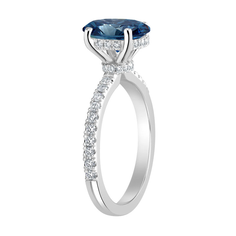 Oval-Cut Lab Grown 1 3/8ctw. Blue Diamond with Hidden Halo Diamond Collar Engagement Ring in 14k White Gold image number null