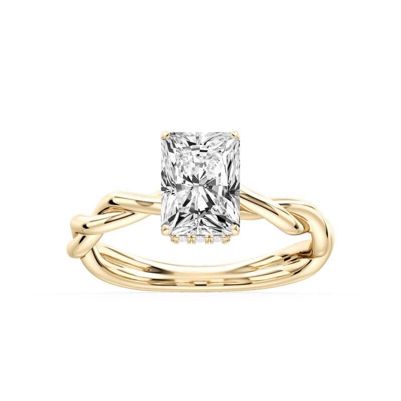 Radiant Lab Grown Diamond 2 1/6ctw. Twist Hidden Halo Solitaire Engagement Ring in 14k Yellow Gold image number null