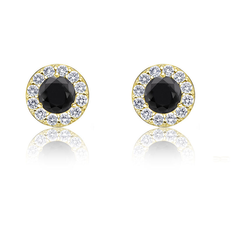 Black & White 1/2ct. Diamond Halo Stud Earrings in 14k Yellow Gold image number null