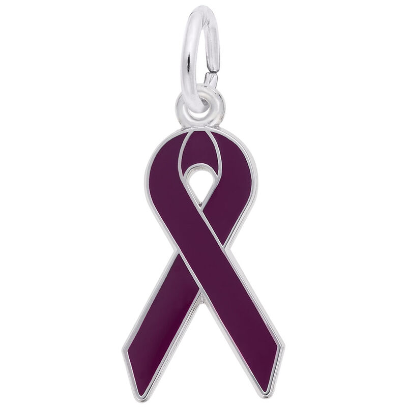 Purple Cancer Awareness Ribbon Charm in Sterling Silver  image number null
