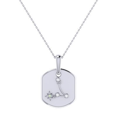 Diamond and Aquamarine Pisces Constellation Zodiac Tag Necklace in Sterling Silver